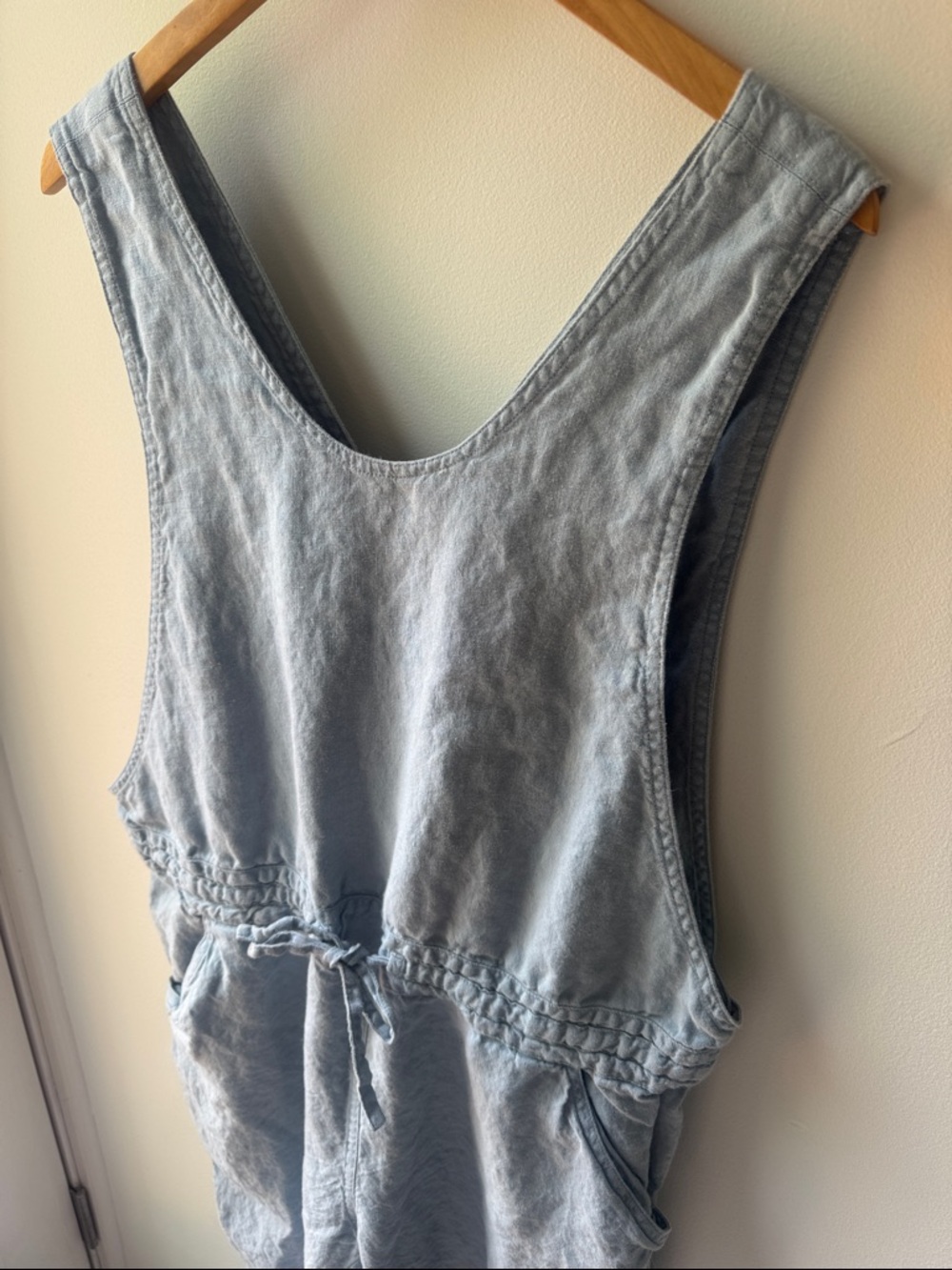 Not Perfect Linen Baby Blue Tie Waist Jumpsuit - Picture 2 of 4